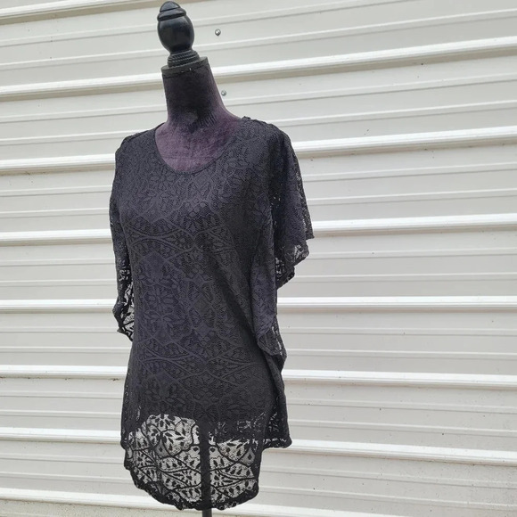 a.n.a Lace Swimsuit Cover-Up Dress Black Stretch Lace Open Back Tie Size S - Picture 8 of 8